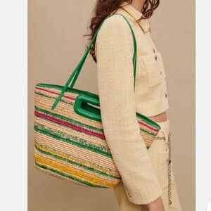NEW Maje Stripped Raffia Basket Large Tote Bag